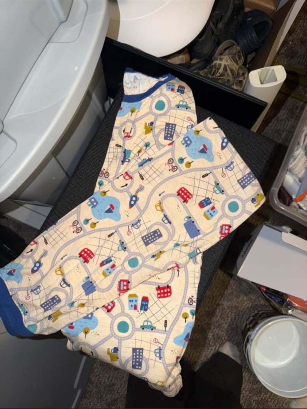 Children's Road Map Print Sleeper Pajama - Blue & Red